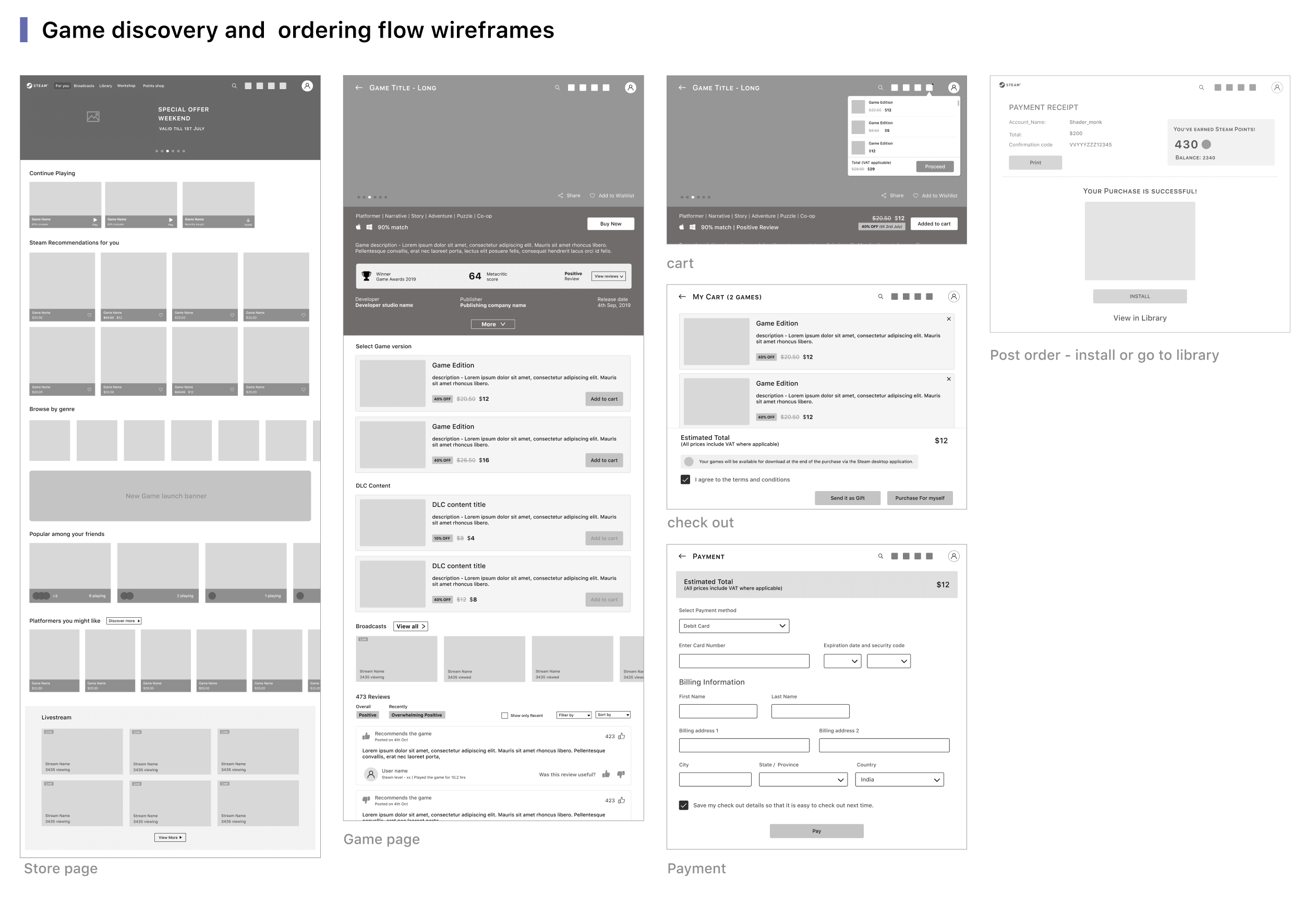 mobile wireframes and flows